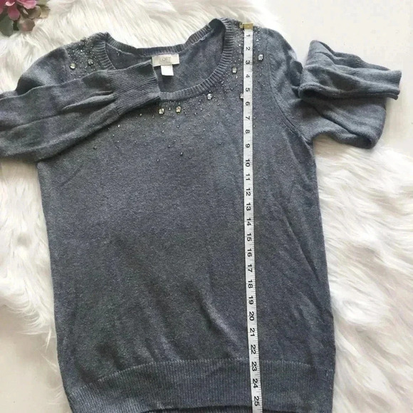 Loft Gray Jeweled Rhinestone Crew Neck Sweater - Picture 5 of 8